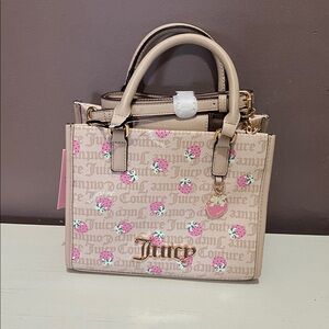 JUICY COUTURE Bag Berry Sweet Mini Tote Bag - Sandstone /Pink Strawberry Print